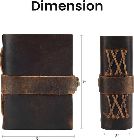 Rasavi Leather Bound Vintage Journal for Women & Men - Book of Shadows - Lock Closure - 200 Pages of Antique Deckle Edges Handmade Watercolor Paper - Rustic Brown - 7 x 5 inches in Kuwait