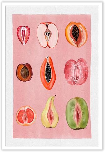 Sliced Feminine Fruit Print Vintage Poster Pink Fruity Wall Art Funky Unique Home Decor Empowering Feminism Artwork for Kitchen Bedroom For Dorm wall 12x16in Unframed in Saudi Arabia