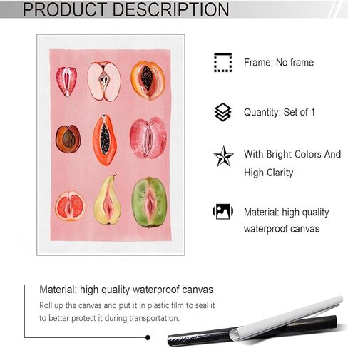Sliced Feminine Fruit Print Vintage Poster Pink Fruity Wall Art Funky Unique Home Decor Empowering Feminism Artwork for Kitchen Bedroom For Dorm wall 12x16in Unframed in Saudi Arabia