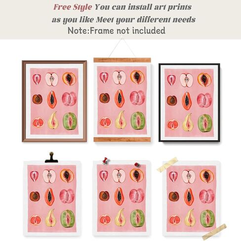 Sliced Feminine Fruit Print Vintage Poster Pink Fruity Wall Art Funky Unique Home Decor Empowering Feminism Artwork for Kitchen Bedroom For Dorm wall 12x16in Unframed in Saudi Arabia