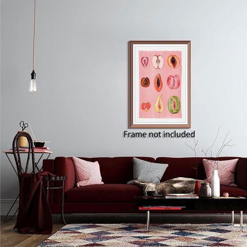 Sliced Feminine Fruit Print Vintage Poster Pink Fruity Wall Art Funky Unique Home Decor Empowering Feminism Artwork for Kitchen Bedroom For Dorm wall 12x16in Unframed in Saudi Arabia
