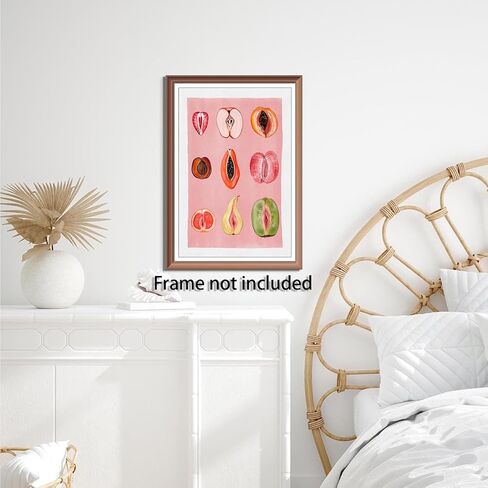 Sliced Feminine Fruit Print Vintage Poster Pink Fruity Wall Art Funky Unique Home Decor Empowering Feminism Artwork for Kitchen Bedroom For Dorm wall 12x16in Unframed in Saudi Arabia