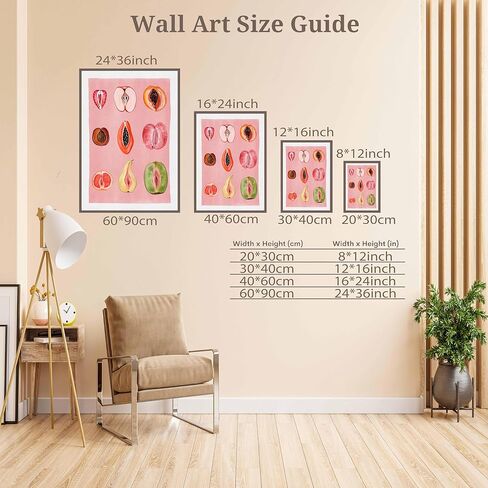 Sliced Feminine Fruit Print Vintage Poster Pink Fruity Wall Art Funky Unique Home Decor Empowering Feminism Artwork for Kitchen Bedroom For Dorm wall 12x16in Unframed in Saudi Arabia