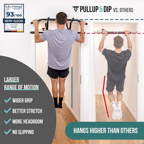 شريط سحب المدخل PULLUP & DIP بدون براغي ولا انزلاق، شريط الذقن بإطار باب احترافي مع شريط سحب، مقابض مبطنة + كتاب إلكتروني، يصل إلى 240 رطلاً in Kuwait