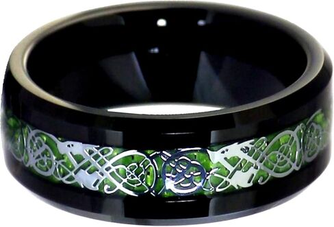 Fantasy Forge Jewelry Black Tungsten Green Celtic Dragon Ring Mens Womens 8mm Viking Wedding Band Sizes 6-17 in Kuwait
