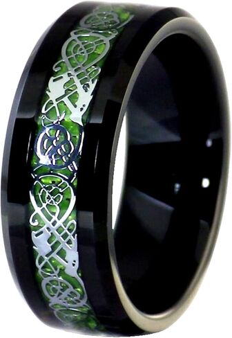 Fantasy Forge Jewelry Black Tungsten Green Celtic Dragon Ring Mens Womens 8mm Viking Wedding Band Sizes 6-17 in Kuwait