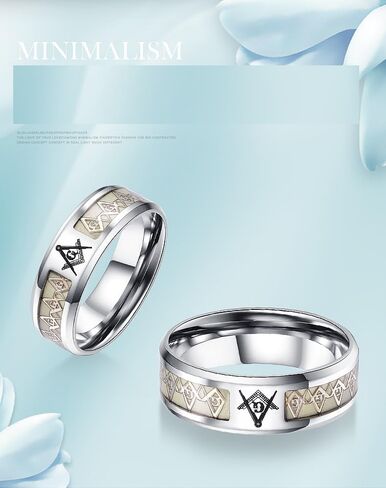 Men's Stainless Steel Luminous Freemason Masonic Ring Glow in The Dark Anniversary Engagement Wedding Band 8mm, Silver in Saudi Arabia