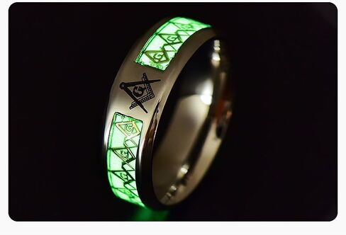 Men's Stainless Steel Luminous Freemason Masonic Ring Glow in The Dark Anniversary Engagement Wedding Band 8mm, Silver in Saudi Arabia