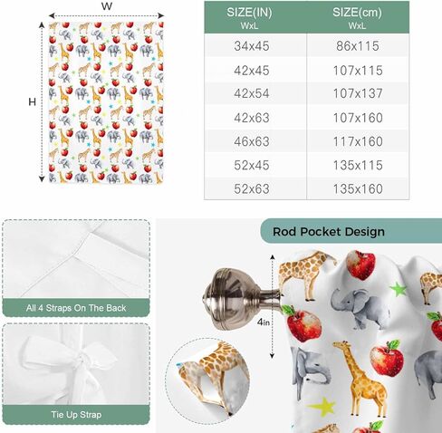 Cute Giraffe Elephant Tie Up Curtains for Window, Blue Green Star Fruits Thermal Insulated Balloon Shade Adjustable Rod Pocket Curtains Valance Panels for Kitchen Bathroom Café 42'' x 54'' in Saudi Arabia
