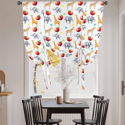 Cute Giraffe Elephant Tie Up Curtains for Window, Blue Green Star Fruits Thermal Insulated Balloon Shade Adjustable Rod Pocket Curtains Valance Panels for Kitchen Bathroom Café 42'' x 54'' in Saudi Arabia