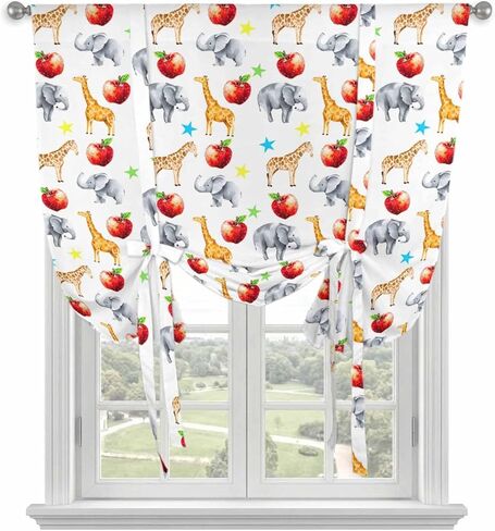 Cute Giraffe Elephant Tie Up Curtains for Window, Blue Green Star Fruits Thermal Insulated Balloon Shade Adjustable Rod Pocket Curtains Valance Panels for Kitchen Bathroom Café 42'' x 54'' in Saudi Arabia