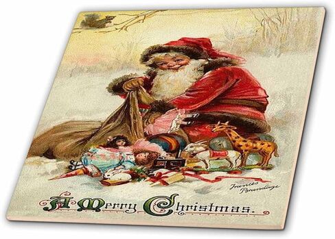 3dRose ct_46994_2 Vintage Christmas, Santa Claus, Xmas, Vintage, Merry Christmas, Nostalgic, Holiday Ceramic Tile, 6-Inch in Saudi Arabia