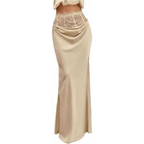 SHENHE Women's Satin Maxi Skirt Lace Patchwork High Waisted Elegant Party Cocktail Skirt in Kuwait