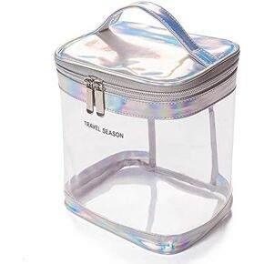 حقيبة أدوات الزينة الشفافة بسحاب مزدوج، بولي كلوريد الفينيل المقاوم للماء لها مقبض محمول للاستخدام اليومي والحمام والمرحاض. حقيبة سفر شفافة للمطار وصالة الألعاب الرياضية والتخييم. 1 حزمة (أبيض) in Kuwait