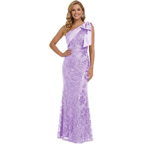 فساتين أم العروس بالترتر من SNOWROSE للنساء بكتف واحد طويل لحفلات الزفاف الرسمية مع فيونكة in Kuwait