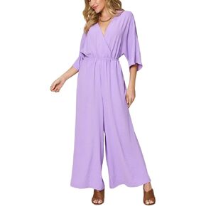 Women's Jumpsuit Elegant Kimono-Sleeve Jumpsuit With Pockets Royal Blue Soft Crepe Fabric Wide Kimono Sleeves in Kuwait