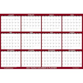 36" x 54" SwiftGlimpse 2027 Wall Calendar Erasable Large Wet & Dry Erase Laminated 12 Month Annual Yearly Wall Planner, Reversible, Horizontal/Vertical, Maroon in Kuwait