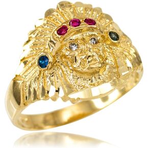 Men's Fine Jewelry Polished 10k Yellow Gold Indian Chief CZ Head Ring in Kuwait