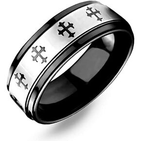 Black Trefoils Cross Design Tungsten Ring 8mm | Men's Wedding Band Ring | Tungsten Carbide | 8mm | Comfort Fit | Scratch Resistant | Free Size Exchanges | Durable in Kuwait