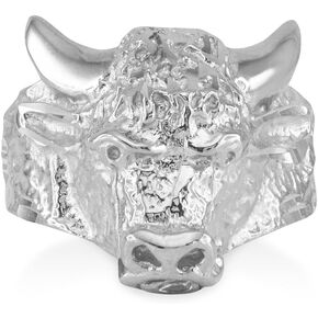 Men's Polished 925 Sterling Silver Band Taurus Bull Ring (Large) in Kuwait