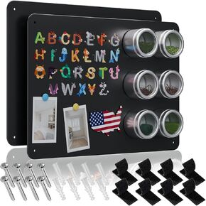 2Pack Black Magnetic Board,16.5" x 11.8" Magnet Bulletin Board to Display Magnetic Notes, Poetry, Photos, Suitable for Wall, Refrigerator, Cabinet etc, Come with 8 Pcs Dual Lock Tape and Screws in Saudi Arabia