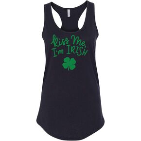 Kiss Me, Im Irish with Shamrock St. Patrick's Day Ladies Next Level Brand Sleeveless Racerback Tank Top in Saudi Arabia