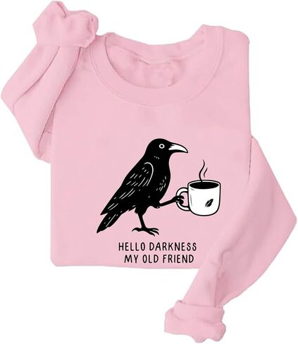 Crow and Coffee Halloween Sweatshirt Raven and Coffee Cup Hello Darkness My Old Friend Shirt in Saudi Arabia