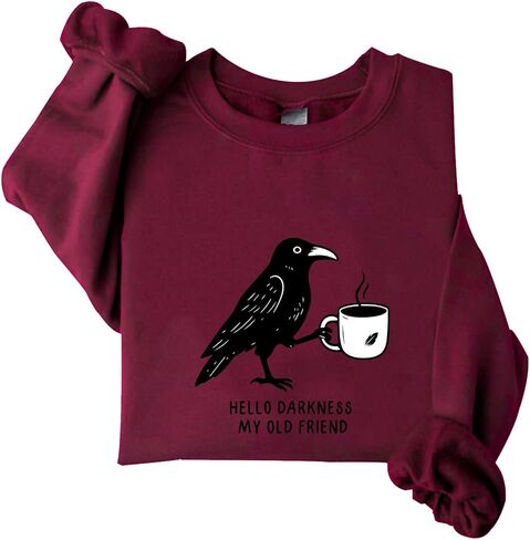 Crow and Coffee Halloween Sweatshirt Raven and Coffee Cup Hello Darkness My Old Friend Shirt in Saudi Arabia