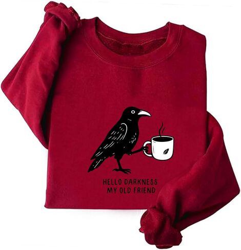 Crow and Coffee Halloween Sweatshirt Raven and Coffee Cup Hello Darkness My Old Friend Shirt in Saudi Arabia