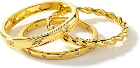 JSJOY Gold Stackable Rings Set for Women Non Tarnish, 3 Pcs Cubic Zirconia Stacking Rings Dainty Sparkling Wedding Bands Engagement Rings for Women Anniversary Birthday Gifts for Her Girlfriend Mom in Saudi Arabia