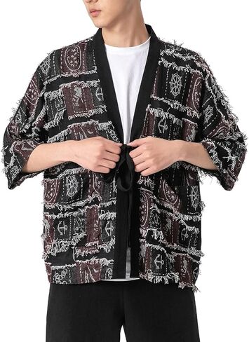 Seidarise Men's Kimono Traditional Japanese Clothing Male Cardigan Noragi Jacket Yukata Coat Haori in Kuwait