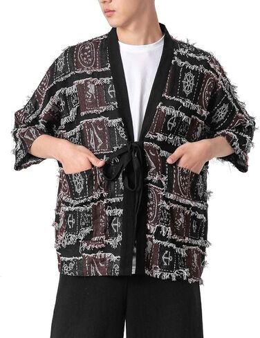 Seidarise Men's Kimono Traditional Japanese Clothing Male Cardigan Noragi Jacket Yukata Coat Haori in Kuwait