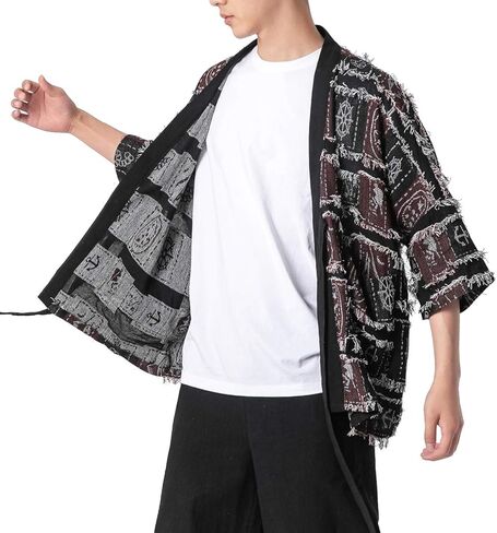 Seidarise Men's Kimono Traditional Japanese Clothing Male Cardigan Noragi Jacket Yukata Coat Haori in Kuwait