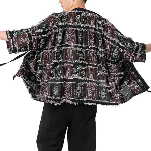 Seidarise Men's Kimono Traditional Japanese Clothing Male Cardigan Noragi Jacket Yukata Coat Haori in Kuwait