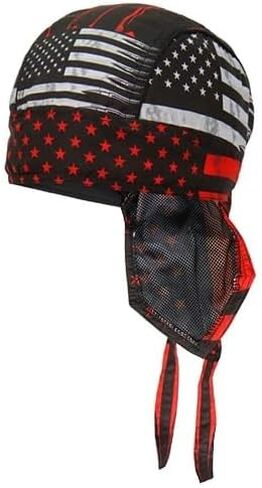 Generic Lot or Set of 2 Red White Patrotic American Bullets Flag and Solid Black Moisture Wicking Headwrap Durag Skull Cap Biker Doo Rag Headwear in Saudi Arabia