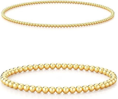 أساور خرز مرنة بطبقات من koperin مقاس 2 مم/4 مم/6 مم - مجموعة أساور مكدسة مطلية بالذهب/الفضة عيار 14 قيراط مقاس 6.5 بوصة للنساء والفتيات هدية مجوهرات عصرية in Kuwait