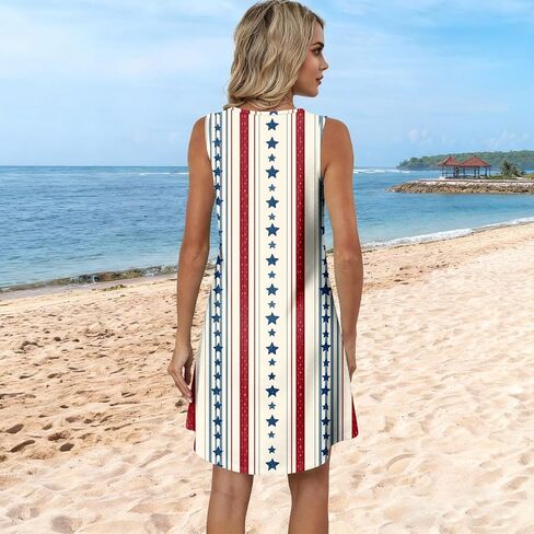 Women's Casual USA Anniversary 250Th Sundresses Patriotic V-Neck Tank Dress American Flag Dresses Summer 2026,S-3XL in Saudi Arabia