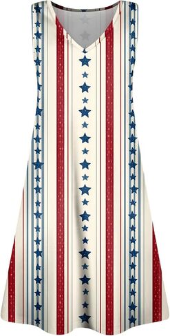 Women's Casual USA Anniversary 250Th Sundresses Patriotic V-Neck Tank Dress American Flag Dresses Summer 2026,S-3XL in Saudi Arabia