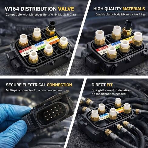 Air Suspension Solenoid Valve Block Compatible with Mercedes-Benz W164 W166 W221 W251, GL320 GL350 GL450 GL550 GLE350 GLE400 GLS450 GLS550 S350 S400 S500 S550 ML250 ML320 ML350, Replaces 2123200358 in Saudi Arabia