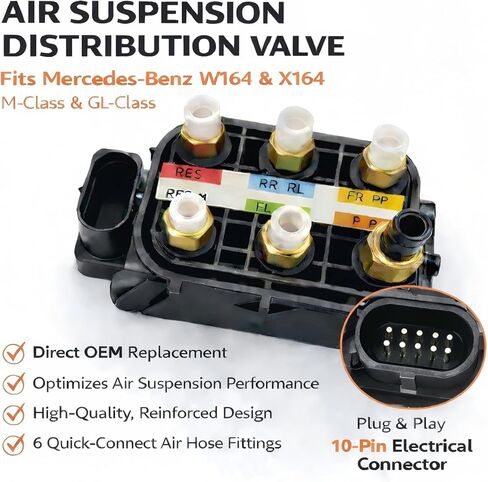 Air Suspension Solenoid Valve Block Compatible with Mercedes-Benz W164 W166 W221 W251, GL320 GL350 GL450 GL550 GLE350 GLE400 GLS450 GLS550 S350 S400 S500 S550 ML250 ML320 ML350, Replaces 2123200358 in Saudi Arabia