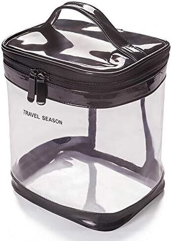 حقيبة أدوات الزينة الشفافة بسحاب مزدوج، بولي كلوريد الفينيل المقاوم للماء لها مقبض محمول للاستخدام اليومي والحمام والمرحاض. حقيبة سفر شفافة للمطار وصالة الألعاب الرياضية والتخييم. 1 حزمة (أبيض) in Kuwait