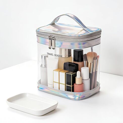 Clear Toiletry Bag with double zipper, waterproof PVC have portable handle for daily use,bathroom & toilet. Travel clear bag for Airport, Gym, Camping. 1 Pack (White) in Saudi Arabia