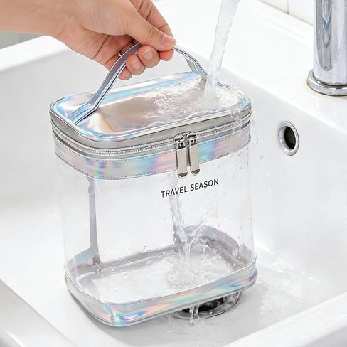 Clear Toiletry Bag with double zipper, waterproof PVC have portable handle for daily use,bathroom & toilet. Travel clear bag for Airport, Gym, Camping. 1 Pack (White) in Saudi Arabia