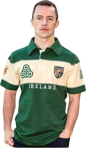 Men's Polo Shirt with Embroidered Badges, Tailored Collar, 100% Cotton, Made in Ireland in Kuwait