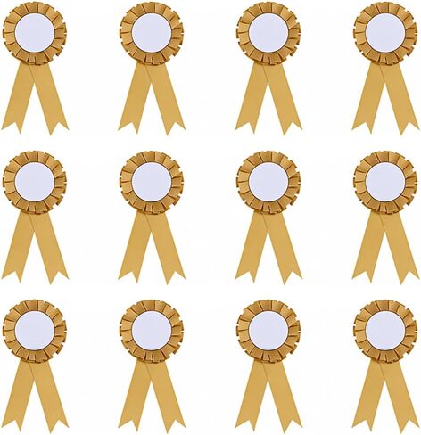 CRASPIRE 12Pcs Blank Award Ribbon Gold Button 1st Place Pin Brooch Rosette Ribbons Honorable Prize Winner Badge School Prizes Medals for Competition Trophy Sport Celebration DIY Party Accessory in Saudi Arabia
