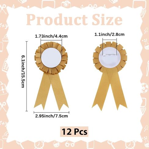 CRASPIRE 12Pcs Blank Award Ribbon Gold Button 1st Place Pin Brooch Rosette Ribbons Honorable Prize Winner Badge School Prizes Medals for Competition Trophy Sport Celebration DIY Party Accessory in Saudi Arabia