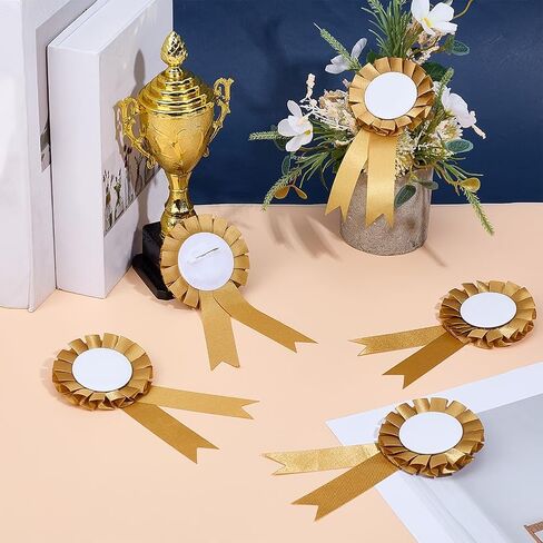 CRASPIRE 12Pcs Blank Award Ribbon Gold Button 1st Place Pin Brooch Rosette Ribbons Honorable Prize Winner Badge School Prizes Medals for Competition Trophy Sport Celebration DIY Party Accessory in Saudi Arabia