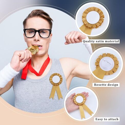 CRASPIRE 12Pcs Blank Award Ribbon Gold Button 1st Place Pin Brooch Rosette Ribbons Honorable Prize Winner Badge School Prizes Medals for Competition Trophy Sport Celebration DIY Party Accessory in Saudi Arabia