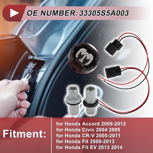Motoforti 2 Set Headlight Socket Wiring for Honda Accord No.33305S5A003 Lamp Bulb Pigtail Connector Harness with Wire-To-Wire Connectorx2 Heat Shrink Terminalx4 in Saudi Arabia
