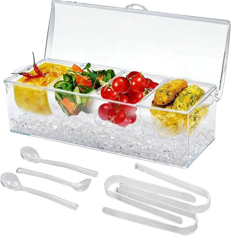 Chilled Condiment Server with 5 Compartments, Bar Condiment Organizer on Ice with Lid, Clear Serving Bar Compartments Box Tray in Kuwait